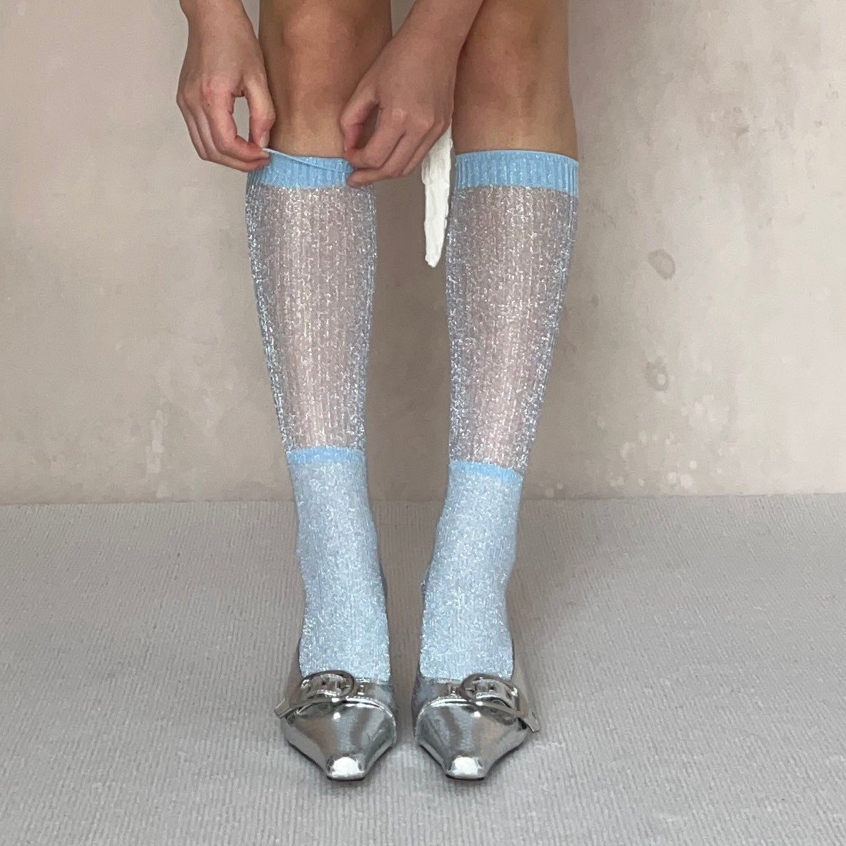 Blue Shimmery Knee High Socks