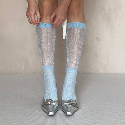 Blue Shimmery Knee High Socks
