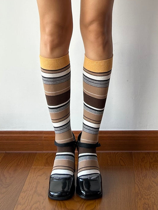 Yellow Stripe Cotton Knee High Socks