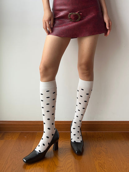 White Polka Dots Cotton Knee High Socks