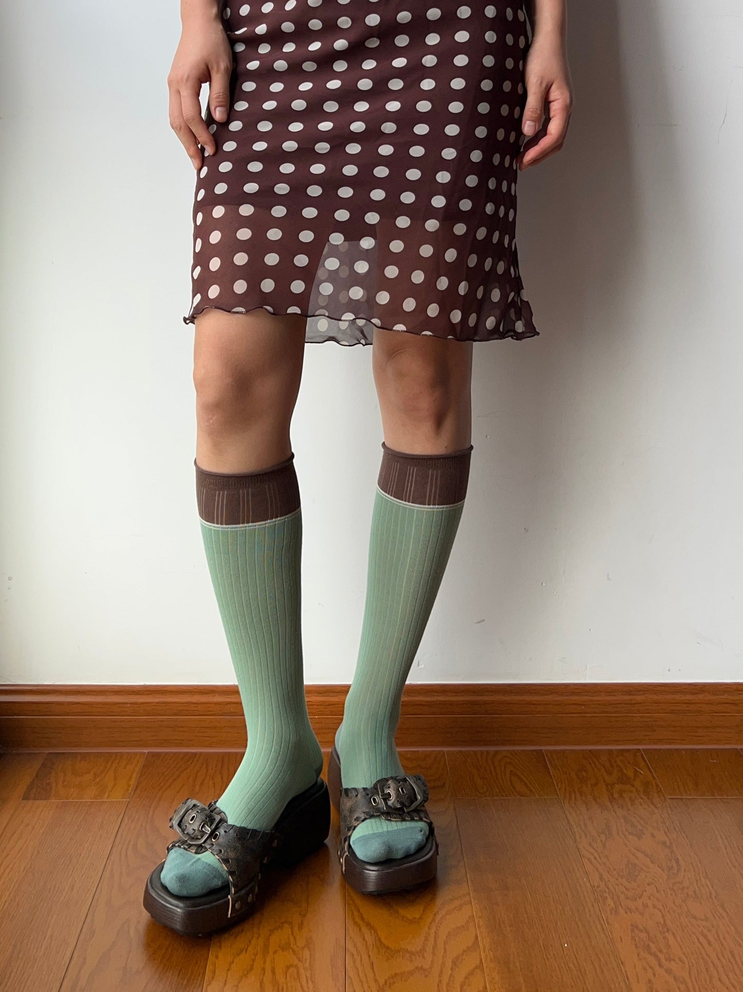 Mint Green Contrasting Knee High Socks