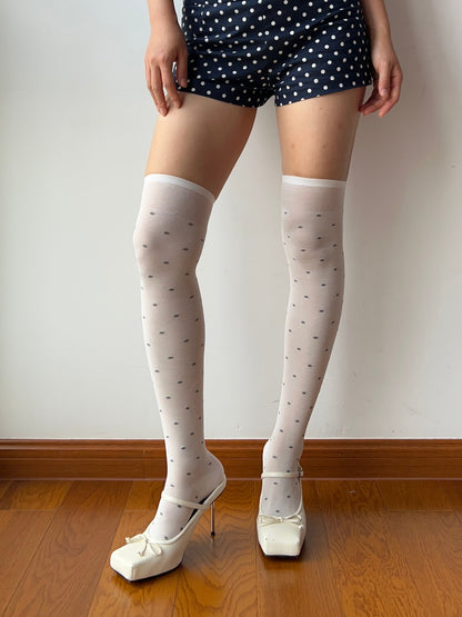 White Polka Dots 240N Modal Over The Knee Socks