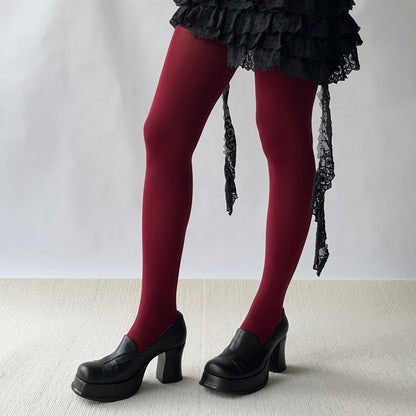 Burgundy Velvet Tights