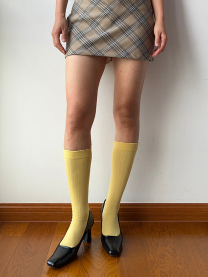 Yellow Cotton Knee High Socks