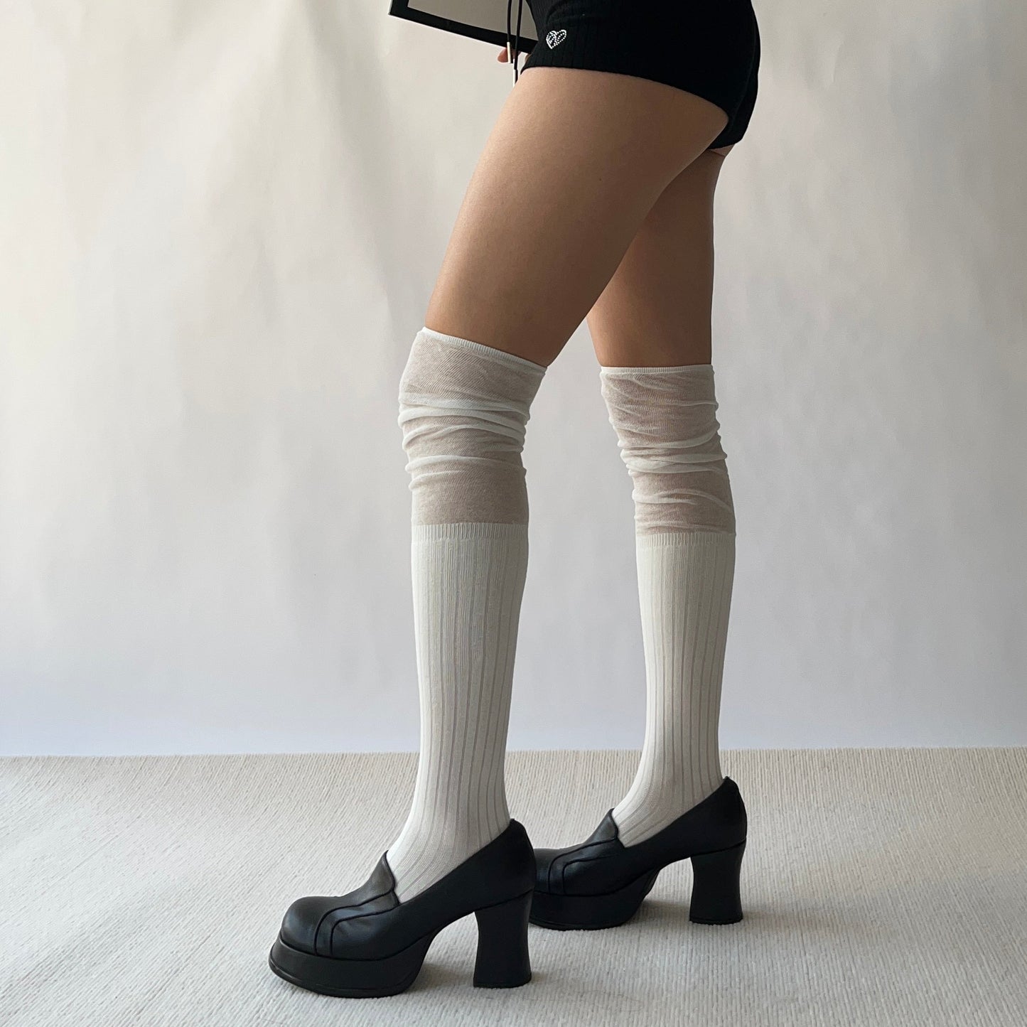 White Cotton Overt the Knee Socks