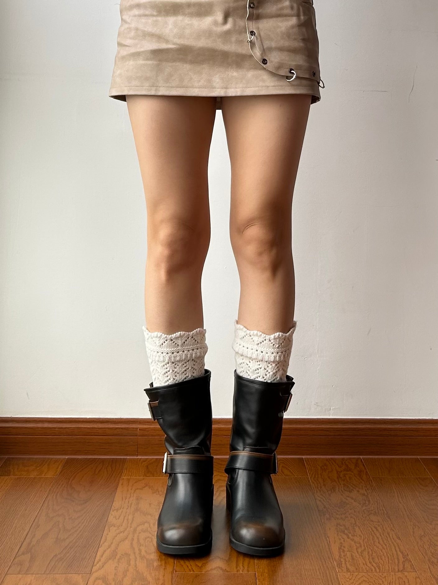 Beige Wool Blend Knee High Socks