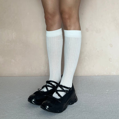 White Cotton Knee High Socks