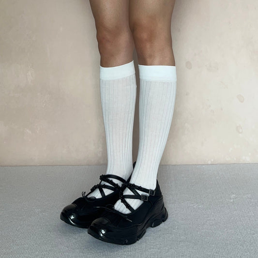 White Cotton Knee High Socks