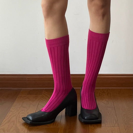 Fuchsia Cotton Knee High Socks