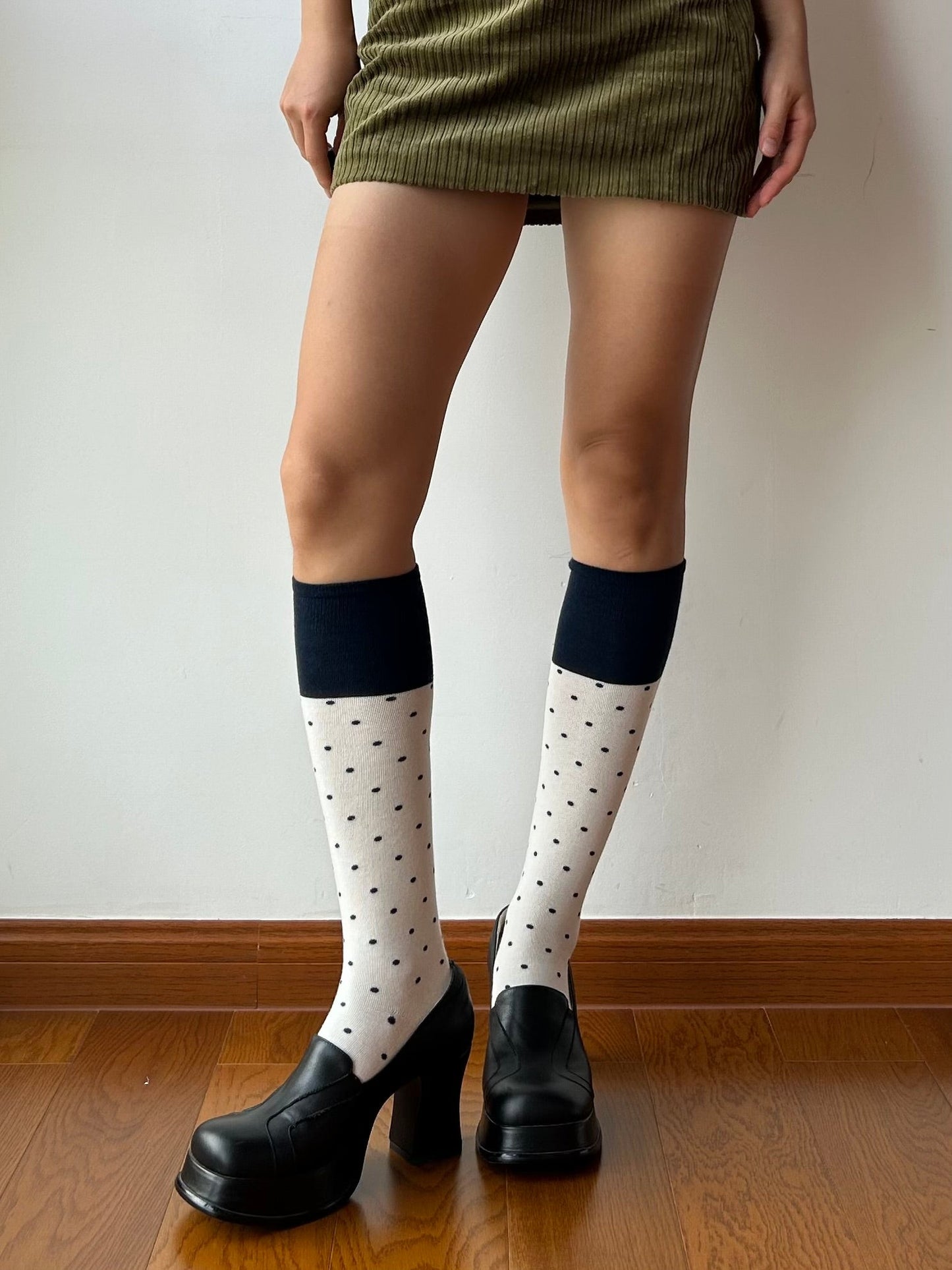 White Polka Dots Knee High Socks