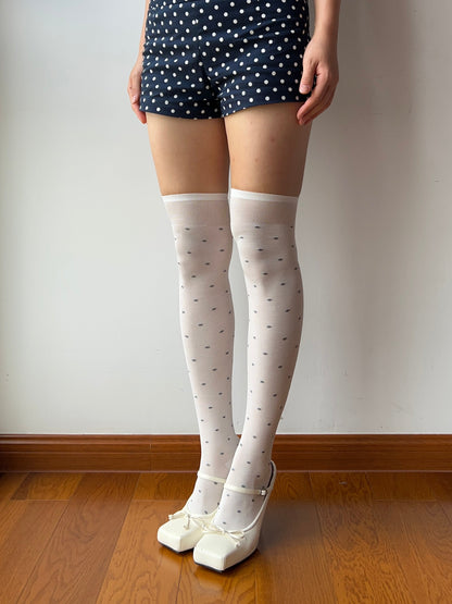 White Polka Dots 240N Modal Over The Knee Socks