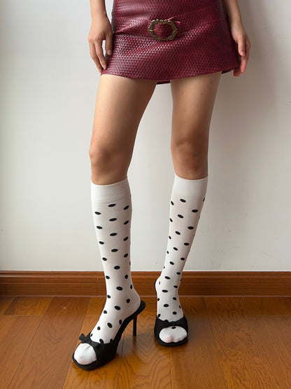 White Polka Dots Cotton Knee High Socks