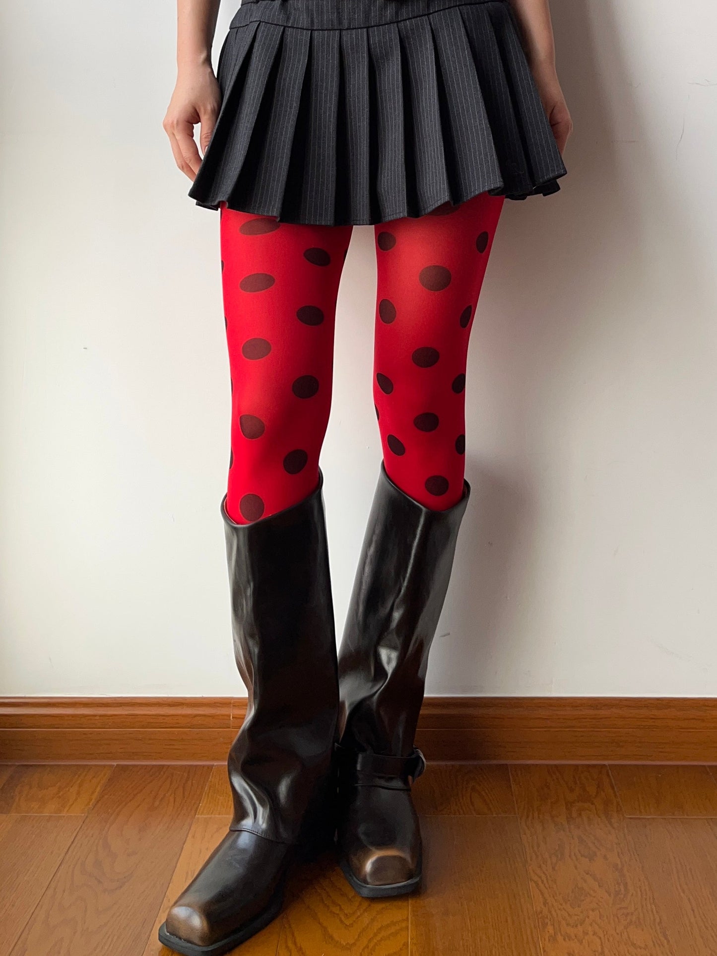 Red Polka Dots Print Tights