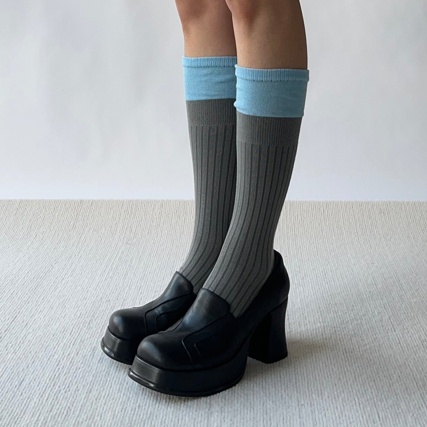 Blue+Grey Cotton Knee High Socks