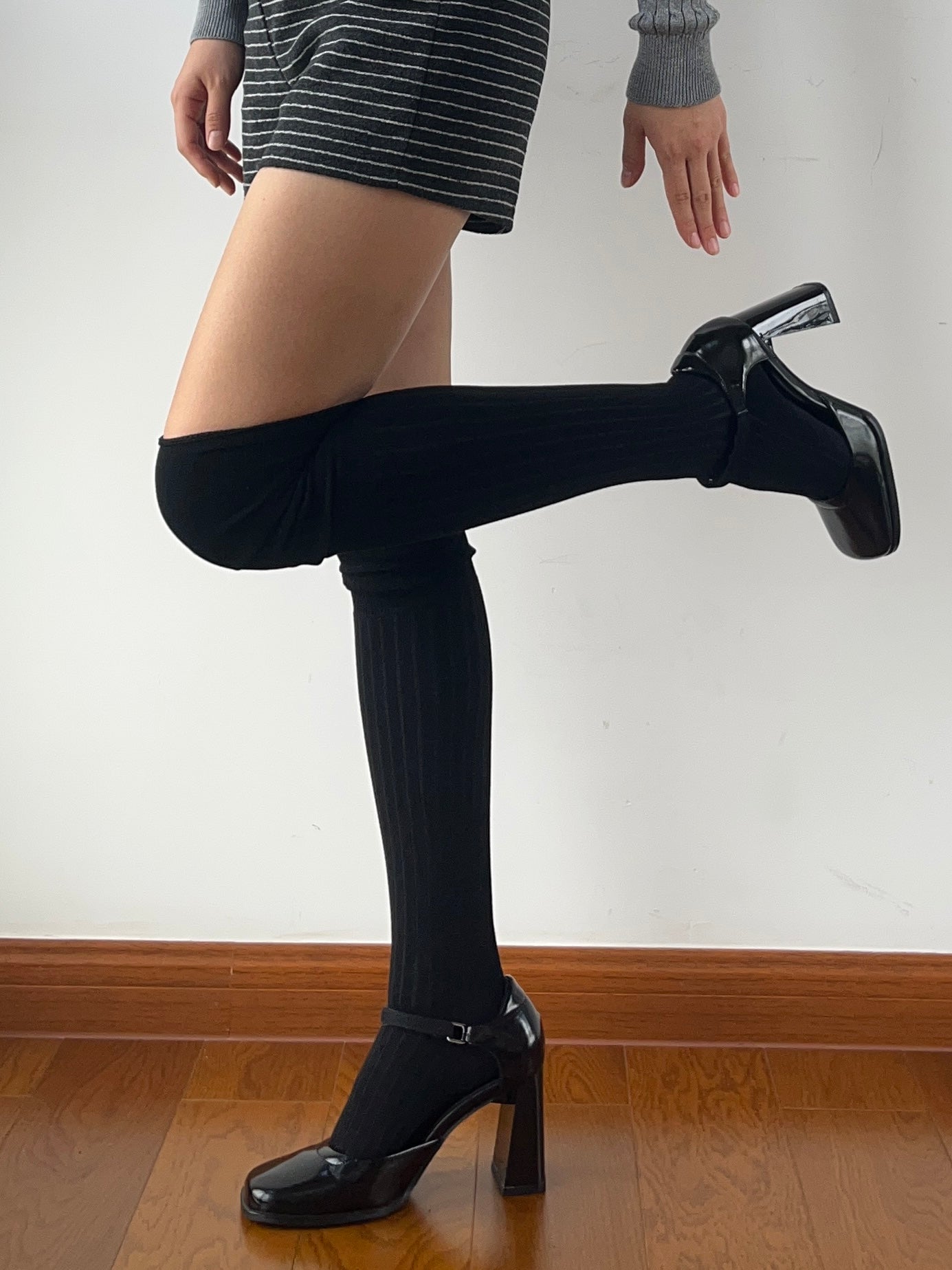 Upgraded Black Cotton Over the Knee Socks