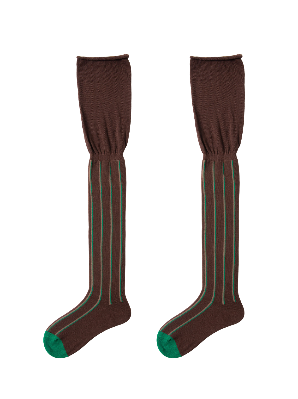 Brown Stripe Cotton Over the knee socks