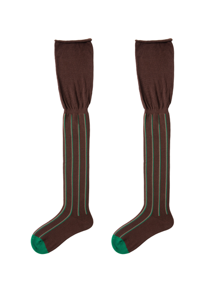 Brown Stripe Cotton Over the knee socks
