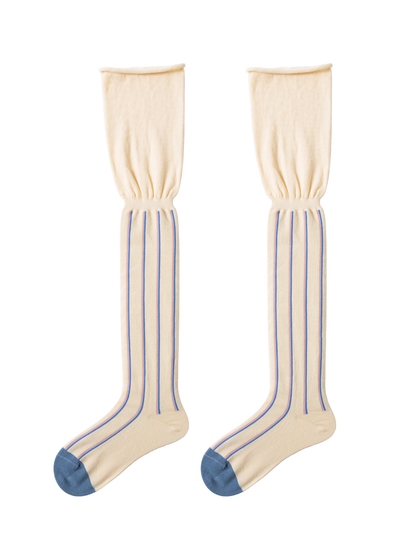 Beige Stripe Cotton Over the Knee Socks