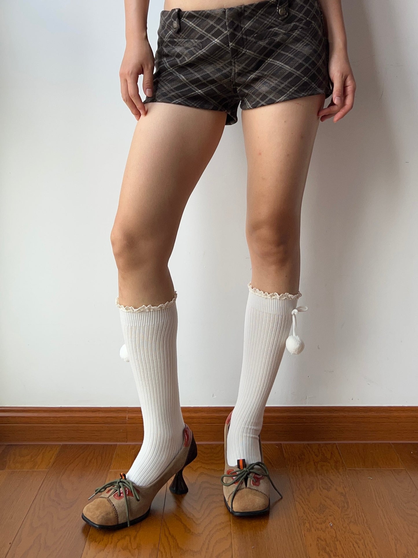 White Ball Deco Knee High Socks