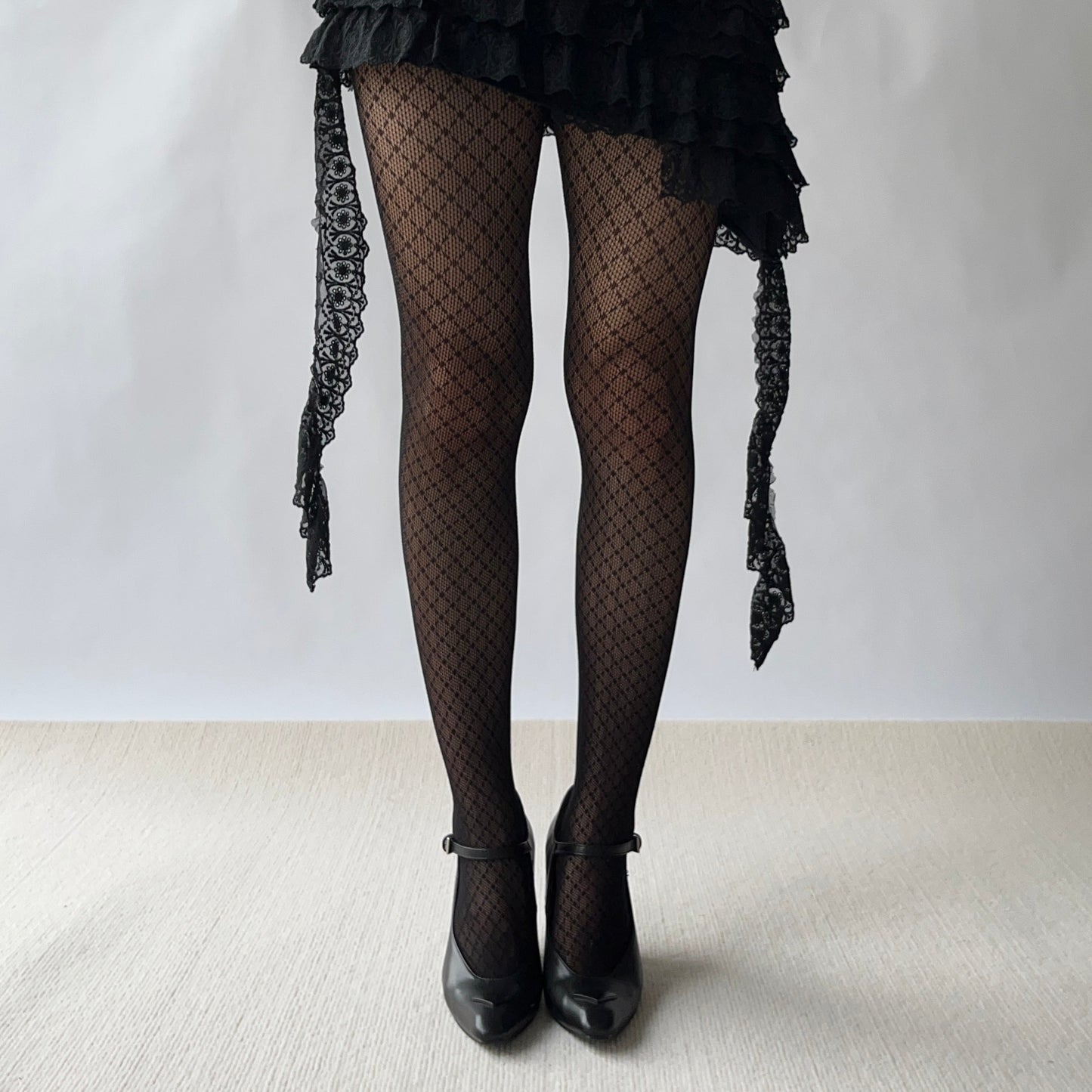 Black Check Pattern Fishnet Tights