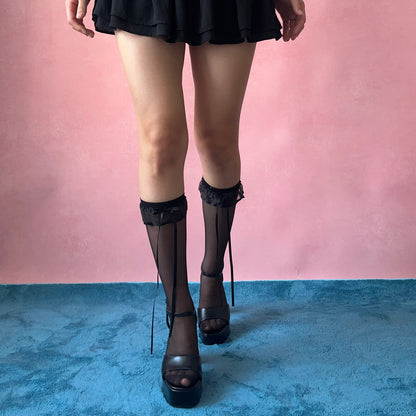 Black Ruffle Sheer Knee High Socks