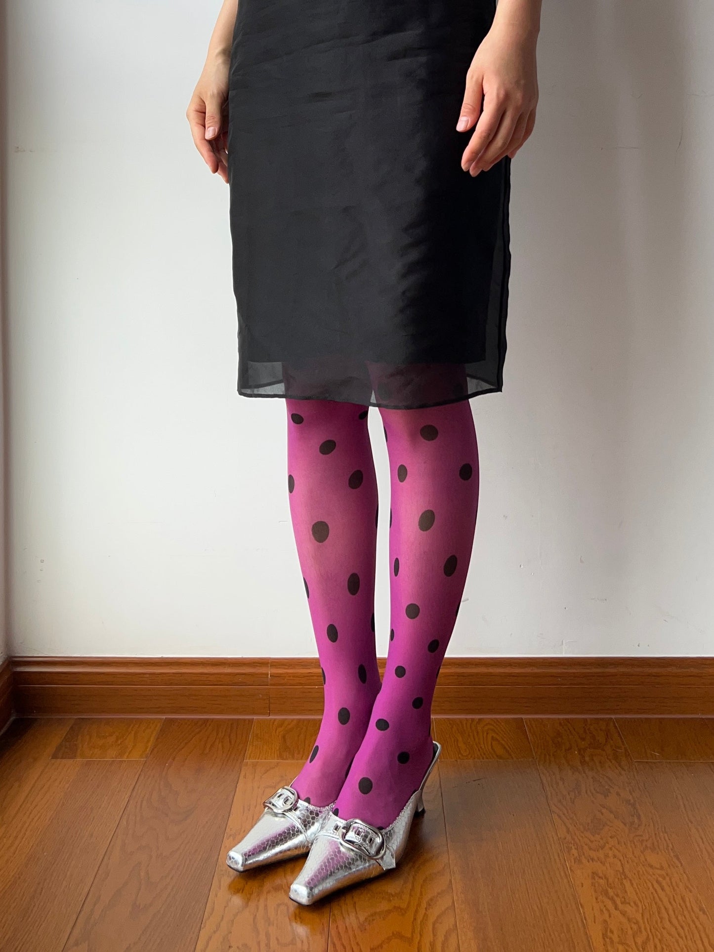 20D Purple Polka Dots 360 Degree Print Tights