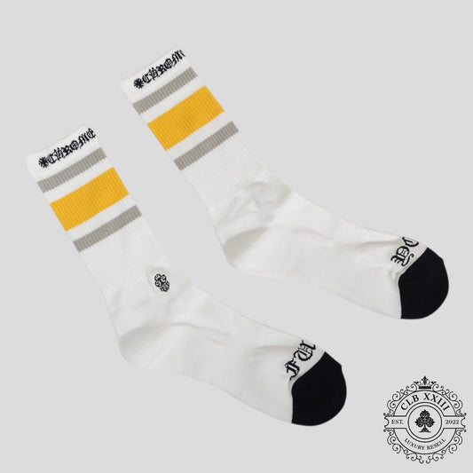 Chrome Hearts Striped Socks in White/Yellow