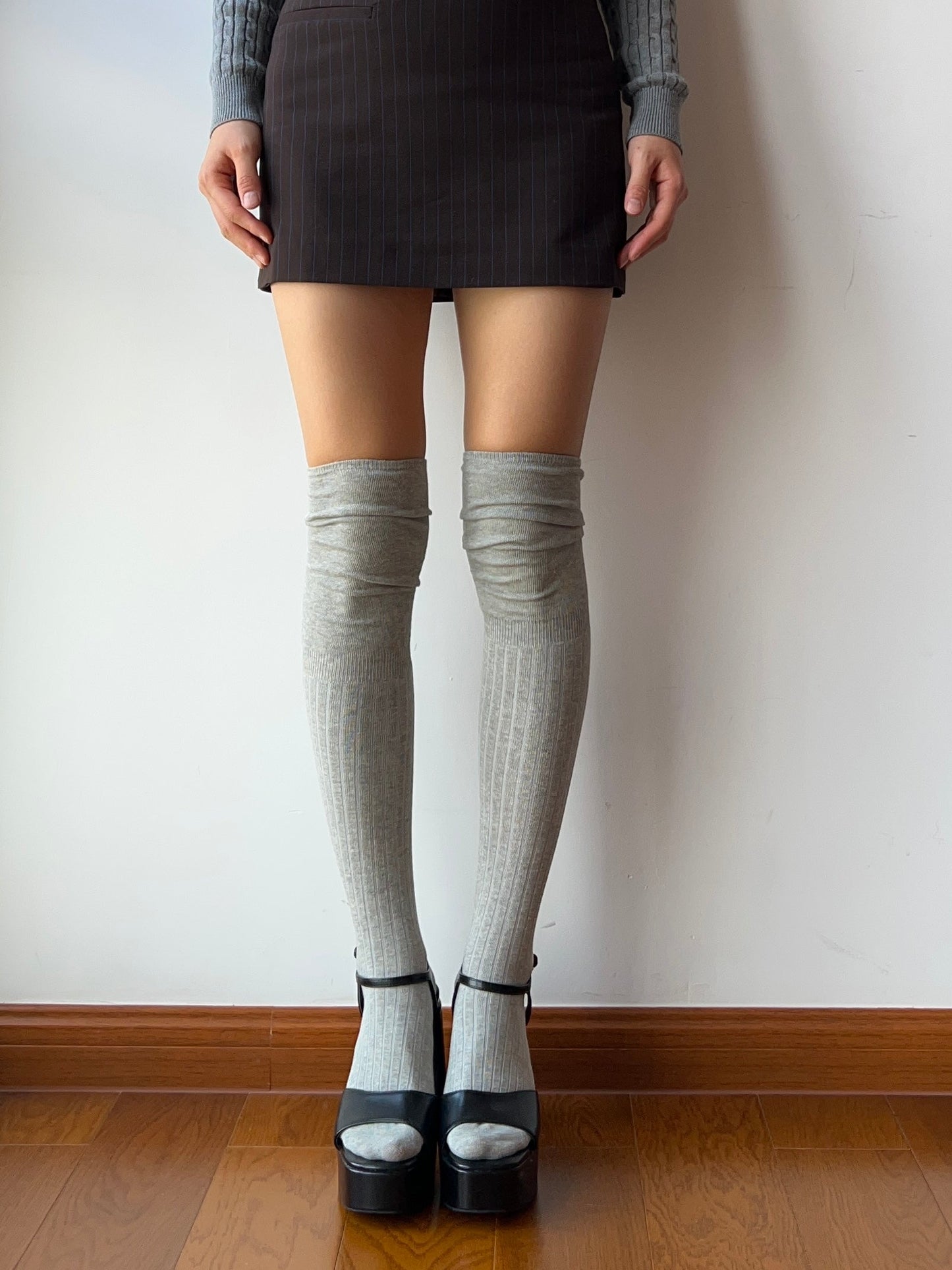 Grey Cotton Over the Knee Socks