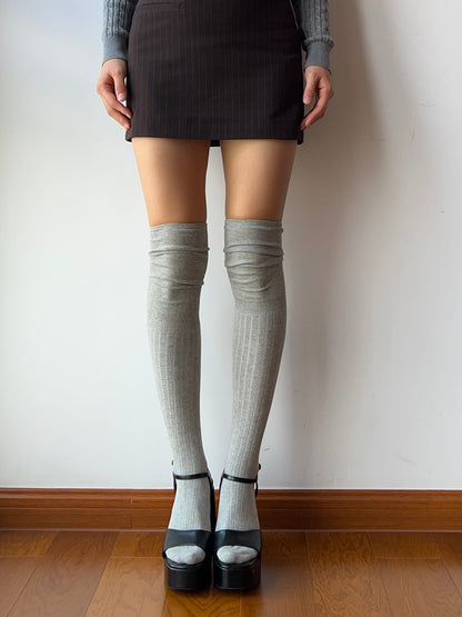 Grey Cotton Over the Knee Socks