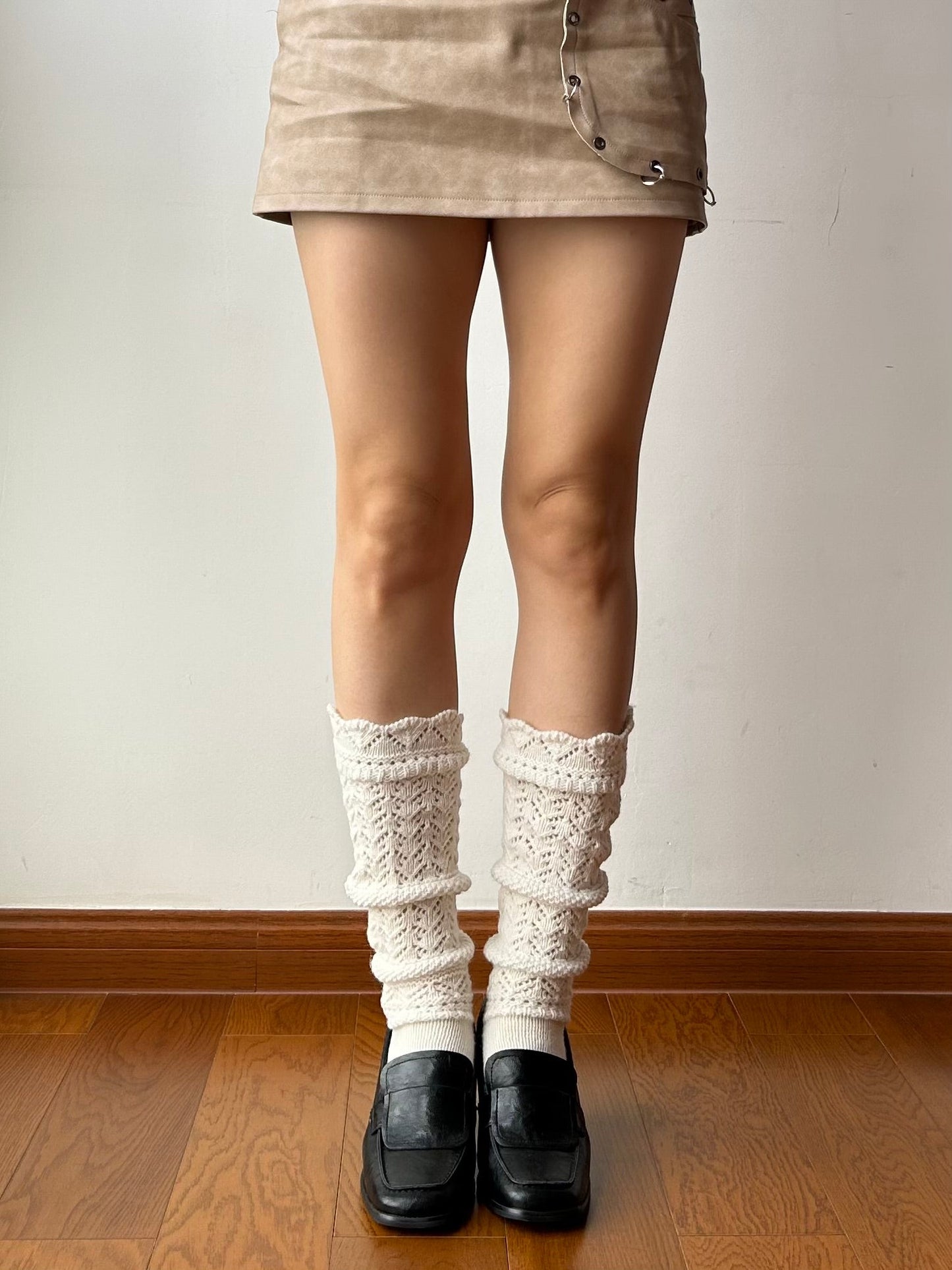 Beige Wool Blend Knee High Socks