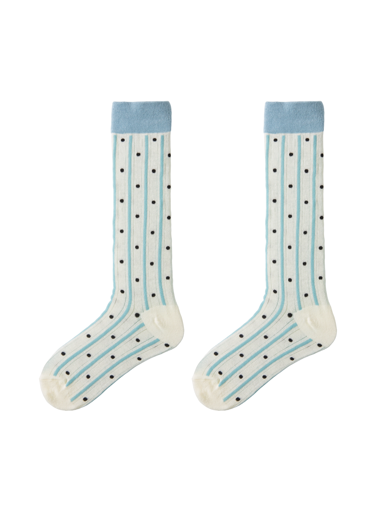 Blue Polka Dots Stripe Cotton Knee High Socks