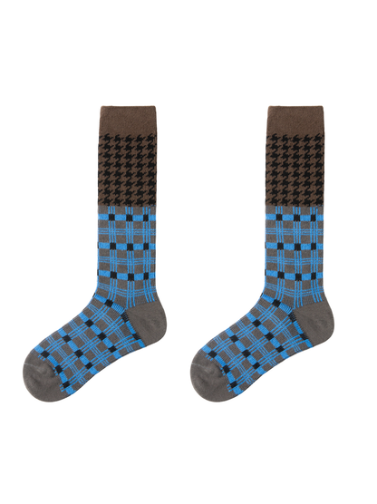 Blue+Brown Double Knitting Knee High Socks