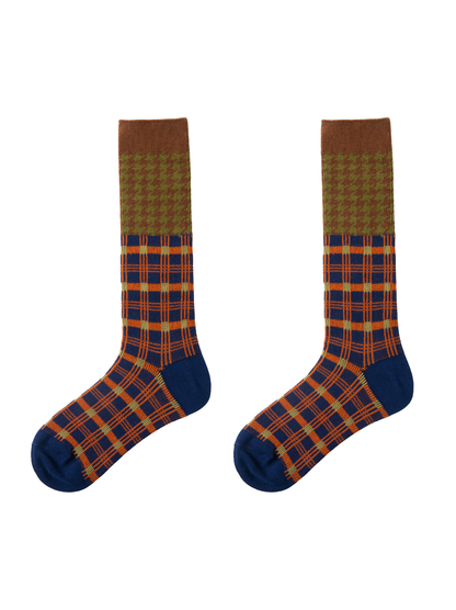 Olive Green+Dark Blue Double Knitting Knee High Socks