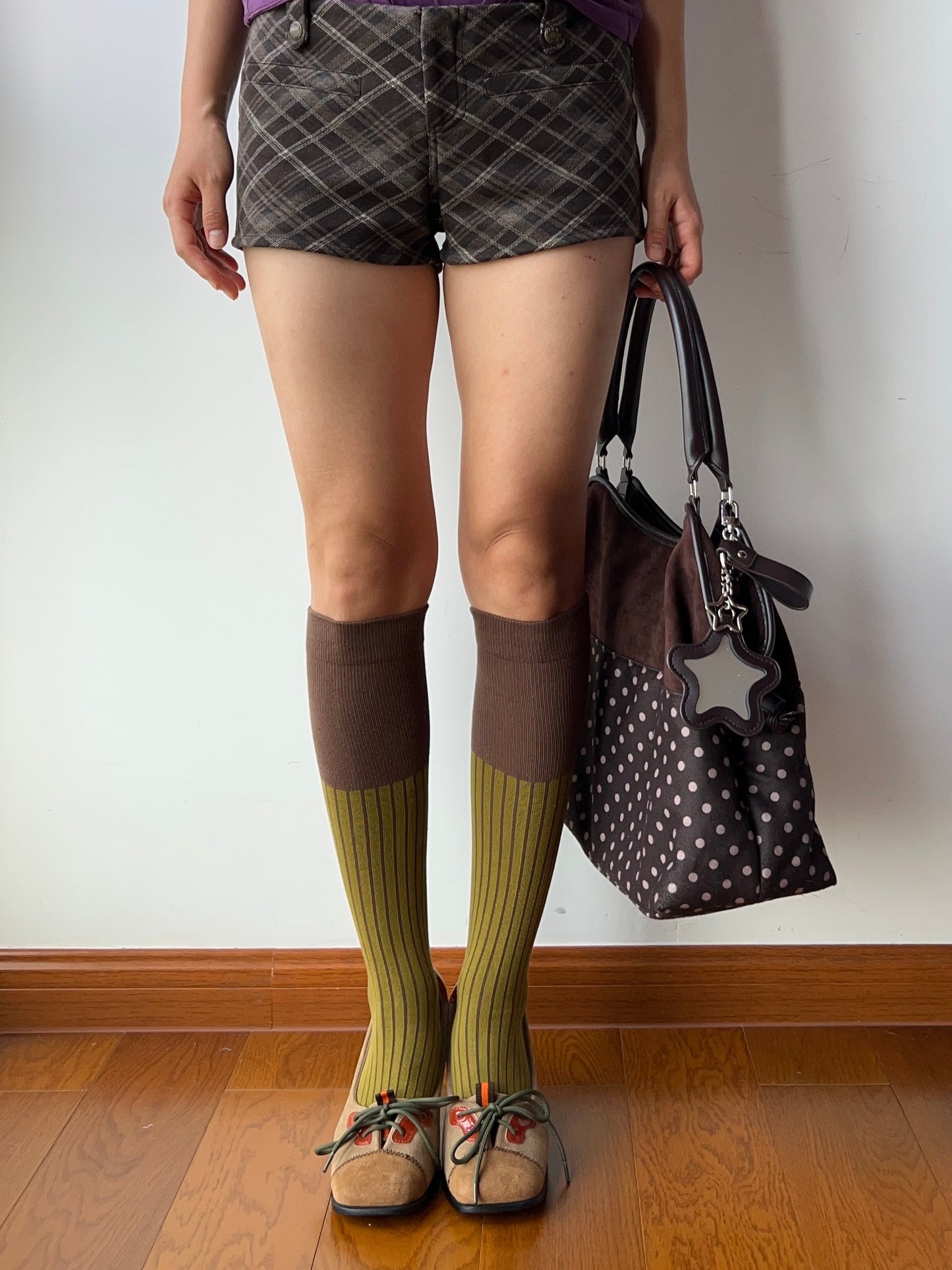 Yellow Green Contrasting Cotton Knee High Socks