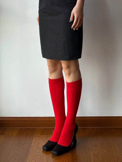 Red Cotton Knee High Socks
