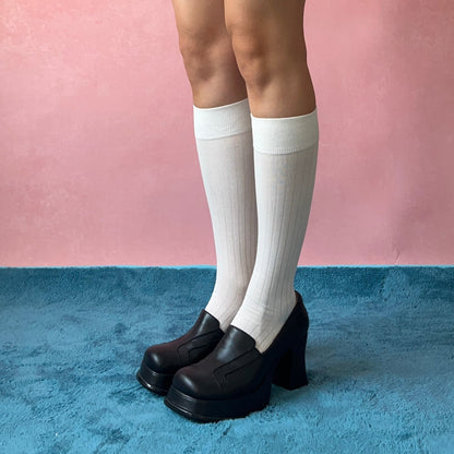 White Cotton Knee High Socks