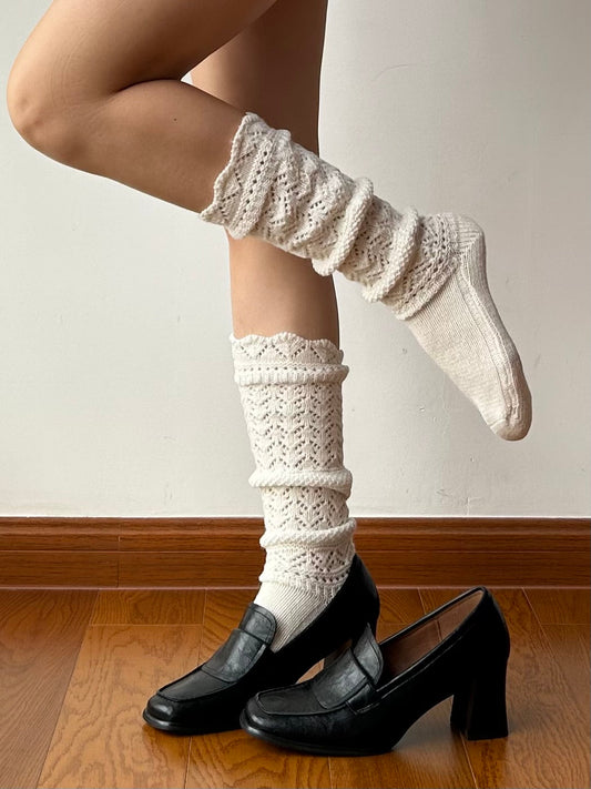 Beige Wool Blend Knee High Socks