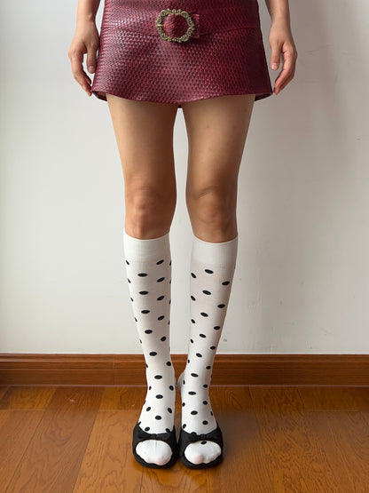 White Polka Dots Cotton Knee High Socks