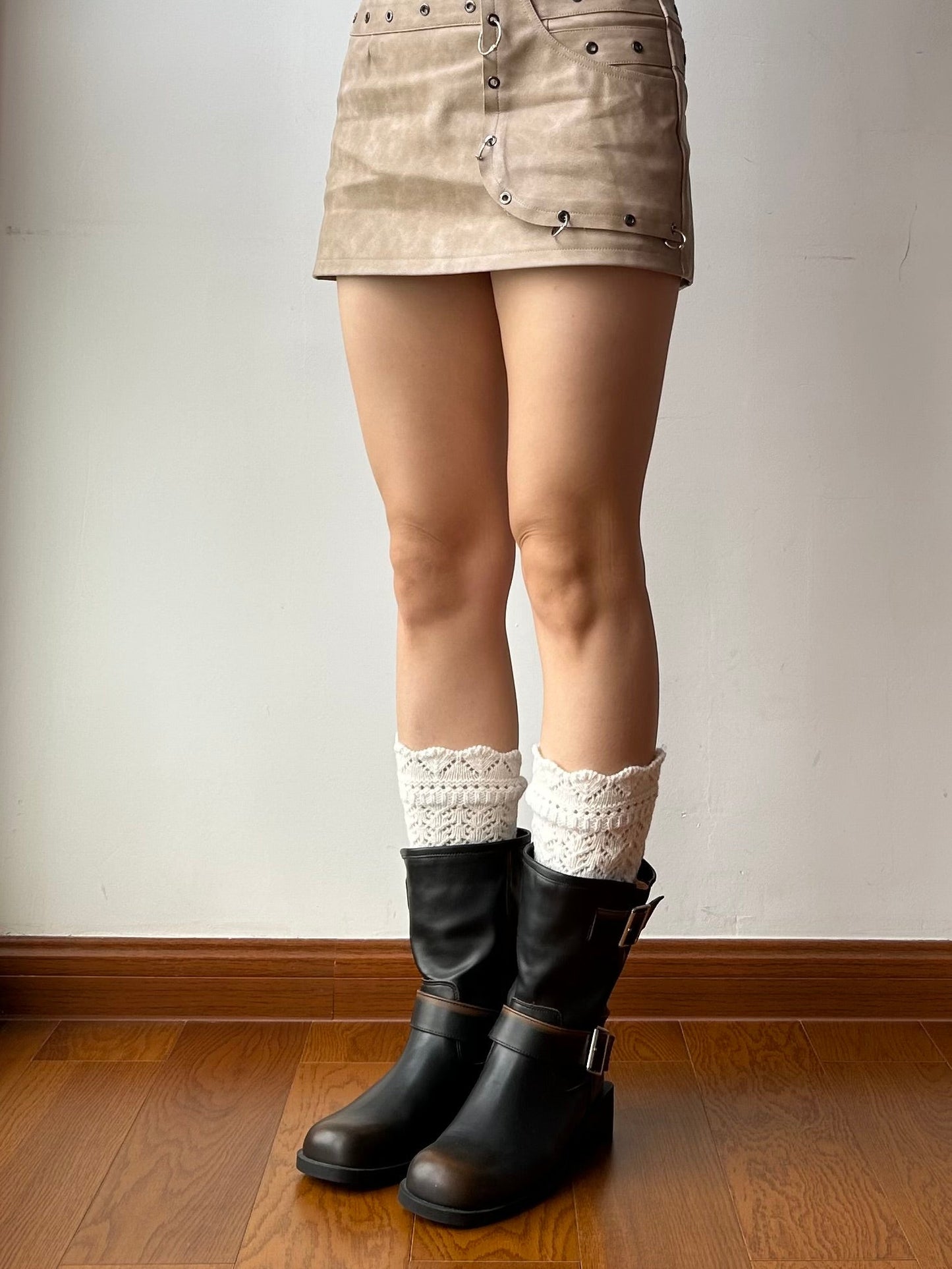 Beige Wool Blend Knee High Socks