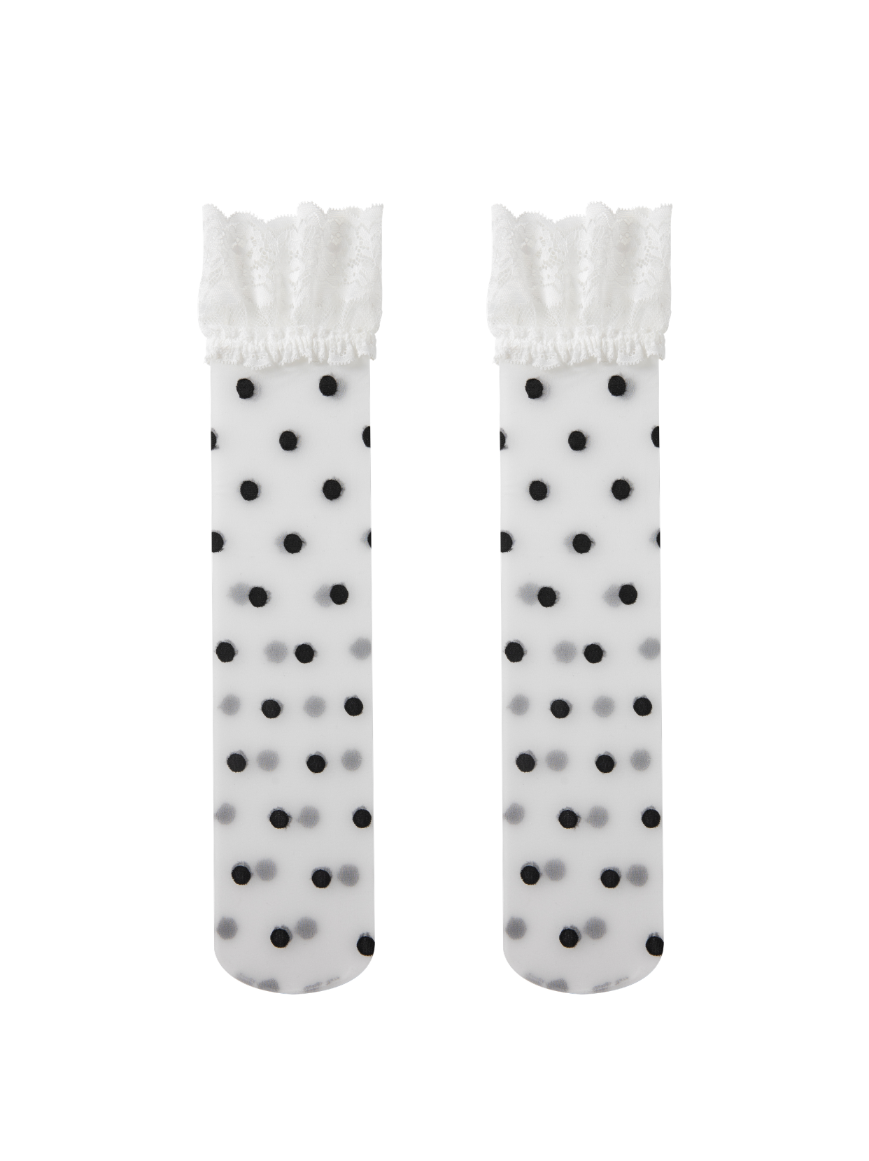 White Lace Edge Polka Dots Sheer Knee High Socks