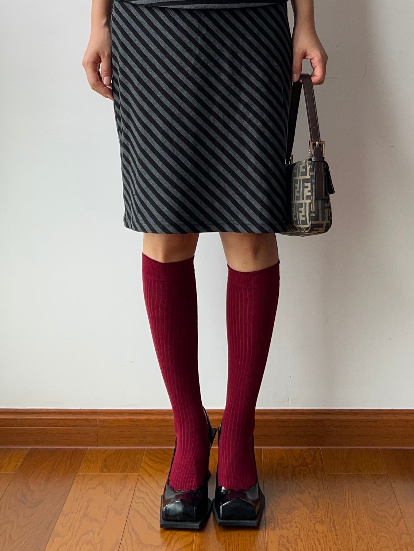 Burgundy Wool Blend Knee High Socks