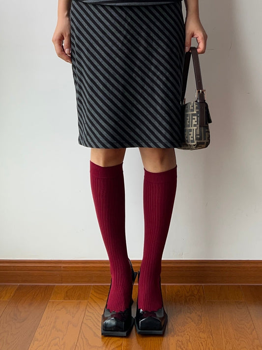 Burgundy Wool Blend Knee High Socks