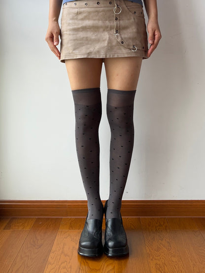 Smokey Grey Polka Dots 240N Modal Over The Knee Socks