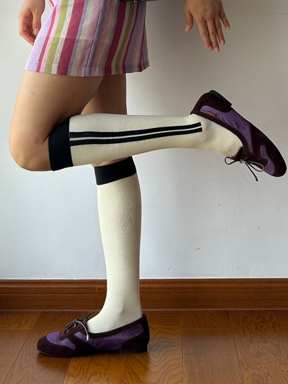 White Stripe Compression Knee High Socks