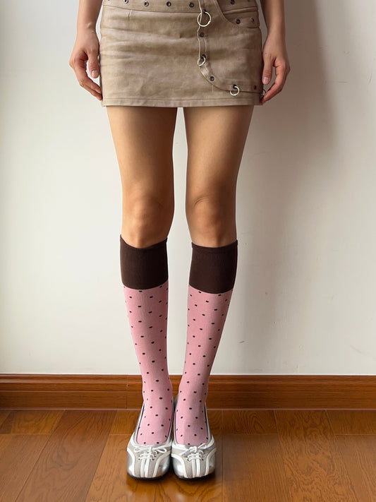 Pink Polka Dots Knee High Socks