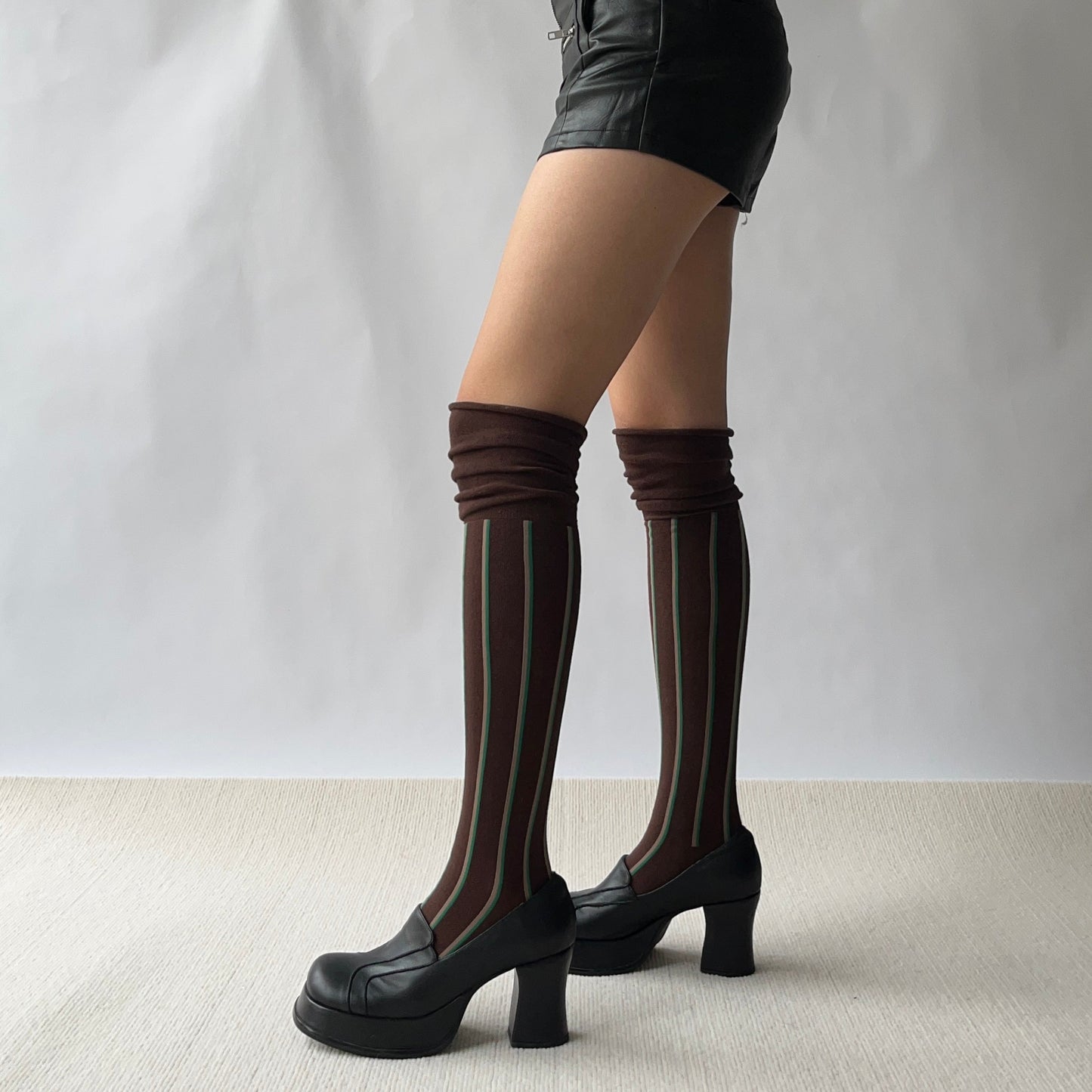Brown Stripe Cotton Over the knee socks