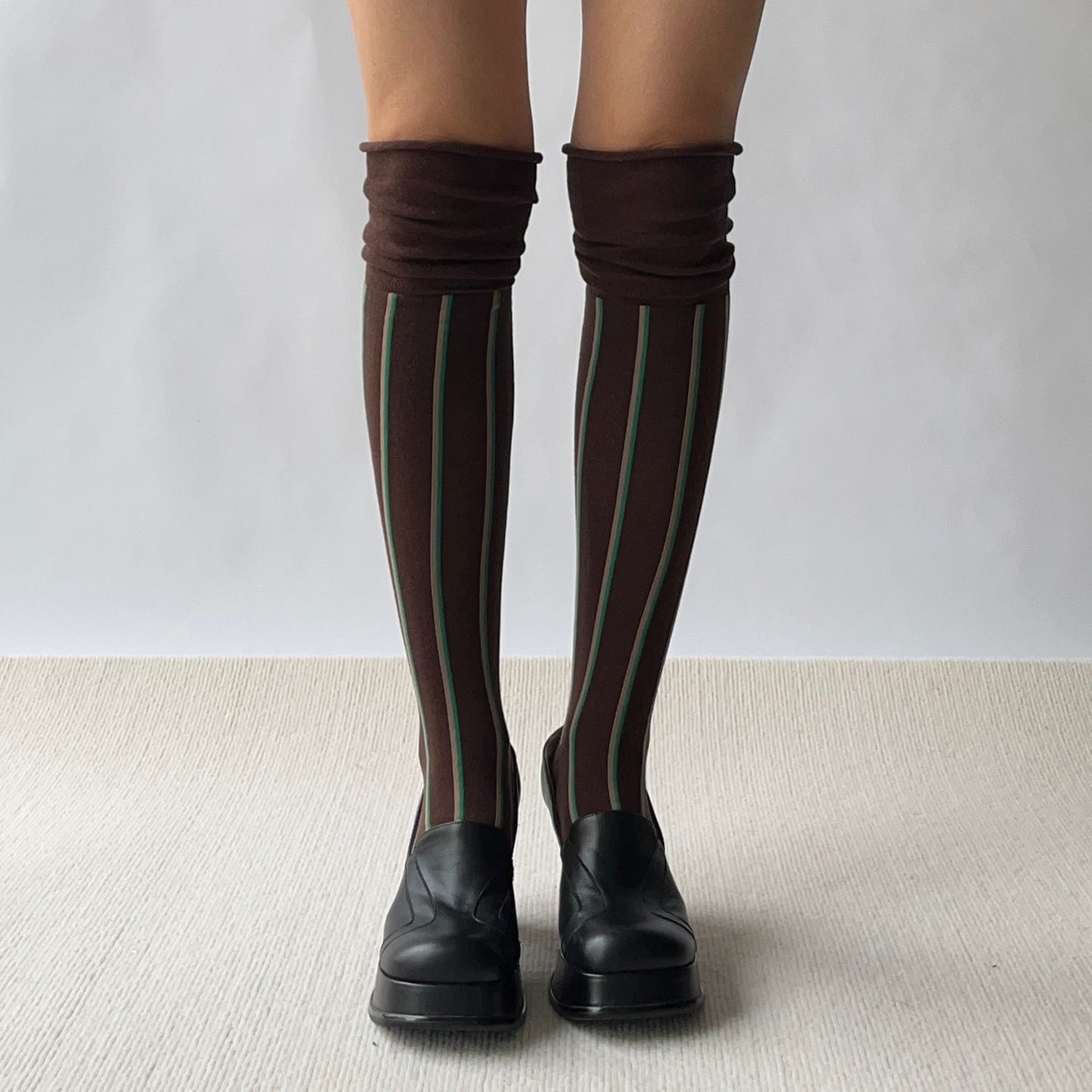 Brown Stripe Cotton Over the knee socks