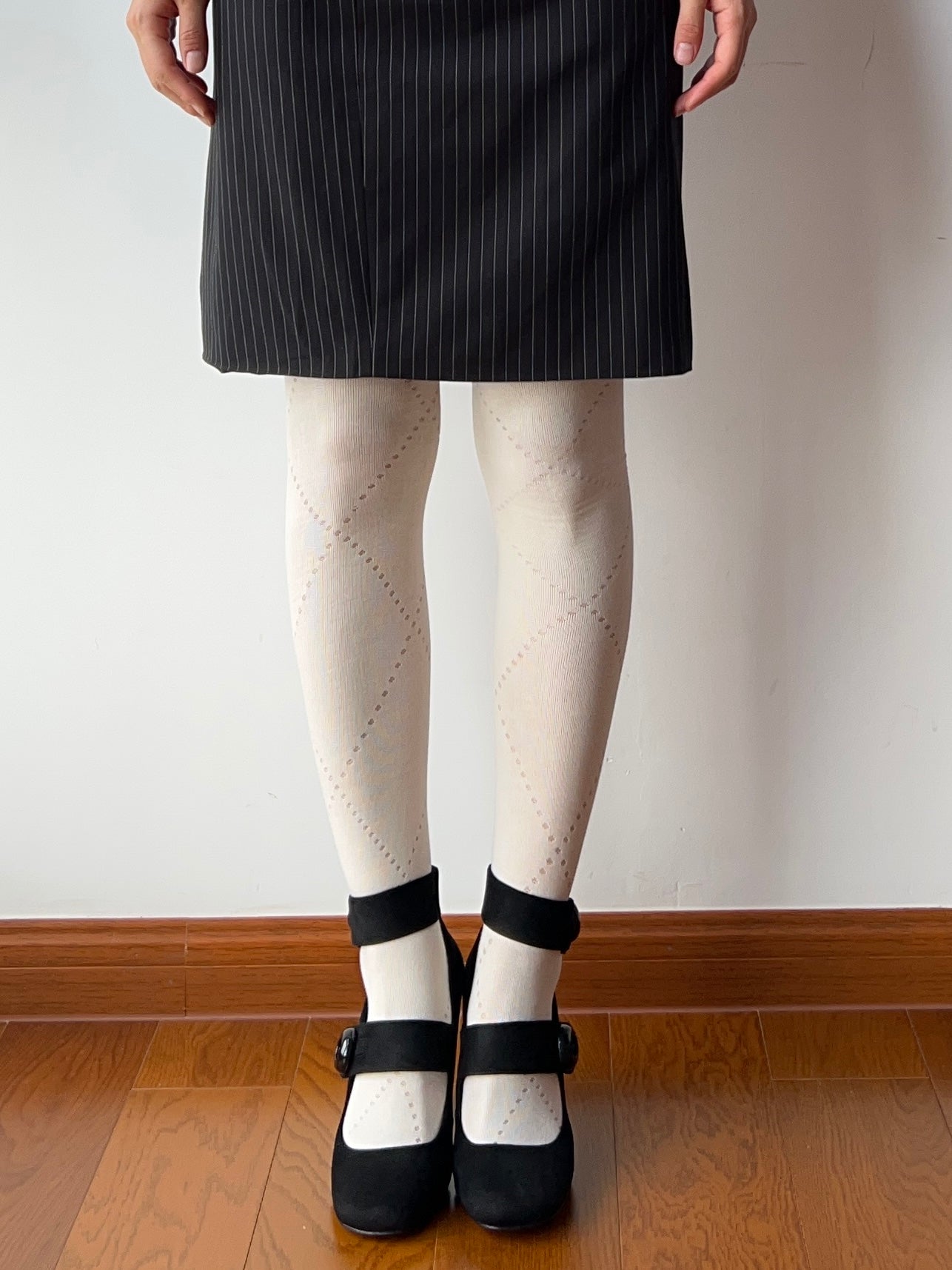 White Check Pattern Cotton Tights