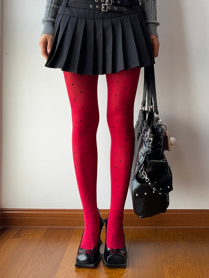 Red Polka Dots Velvet Tights