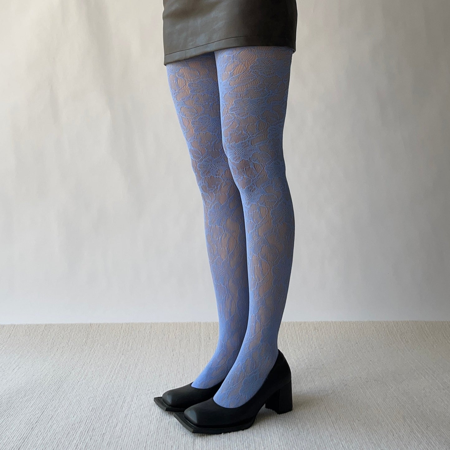 Purple Blue Floral Pattern Fishnet Tights